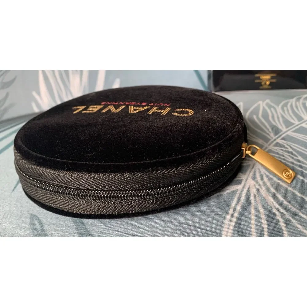 NEW in BOX CHANEL DOUBLE compact MIRROR & Velour Cosmetic Makeup Bag SET LOT